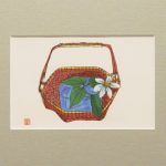 自刻版画「花かご（小版）」
