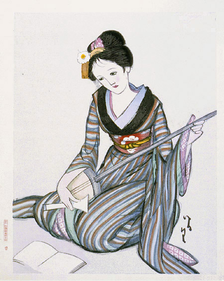 三味線を弾く娘